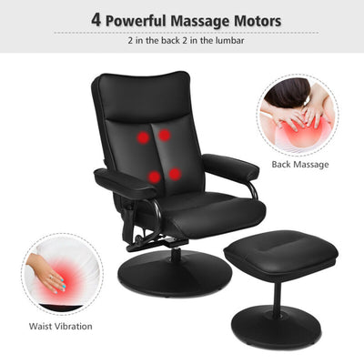 Electric Massage Recliner Chair Faux Leather Swivel Overstuffed Padded Seat Chairs with Remote Control and Ottoman