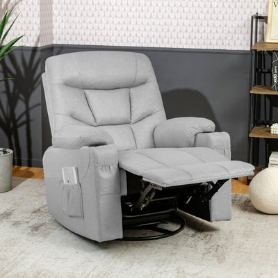 Electric Massage Recliner Rocking Chair with Retractable Footrest and 360-degree Swiveling