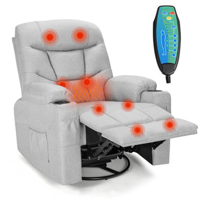 Electric Massage Recliner Rocking Chair with Retractable Footrest and 360-degree Swiveling