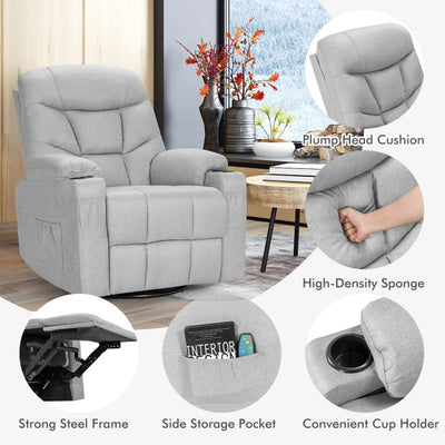 Electric Massage Recliner Rocking Chair with Retractable Footrest and 360-degree Swiveling