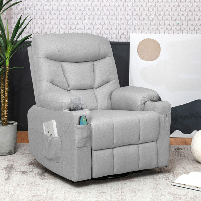 Electric Massage Recliner Rocking Chair with Retractable Footrest and 360-degree Swiveling