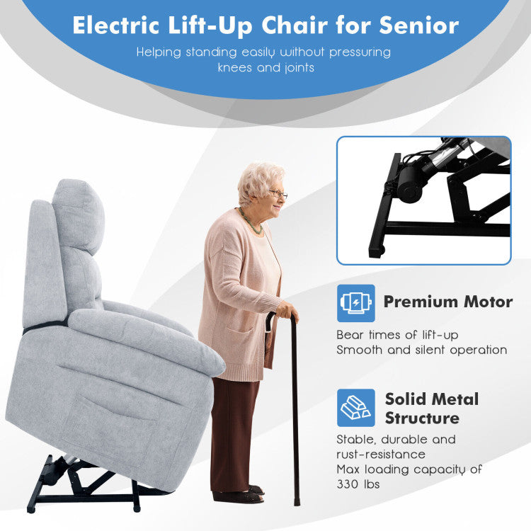 Electric Power Adjustable Recliner Chair Fabric Lift-up Sofa with Remote Control and Side Pocket