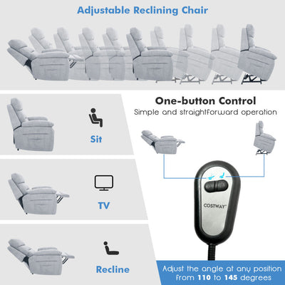 Electric Power Adjustable Recliner Chair Fabric Lift-up Sofa with Remote Control and Side Pocket