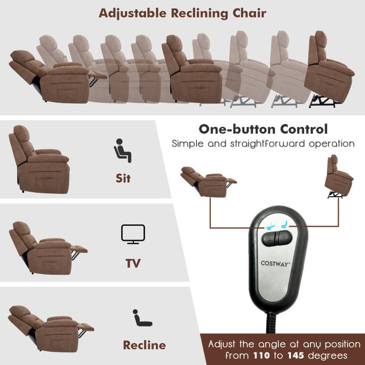 Electric Power Adjustable Recliner Chair Fabric Lift-up Sofa with Remote Control and Side Pocket