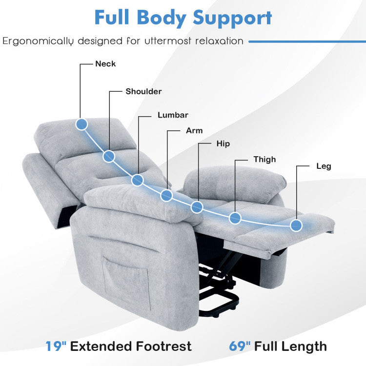 Electric Power Adjustable Recliner Chair Fabric Lift-up Sofa with Remote Control and Side Pocket
