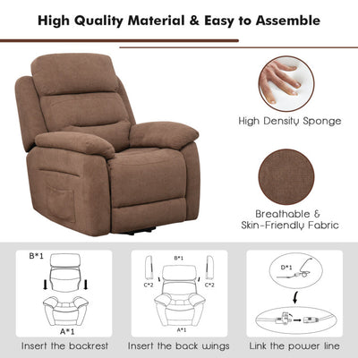 Electric Power Adjustable Recliner Chair Fabric Lift-up Sofa with Remote Control and Side Pocket