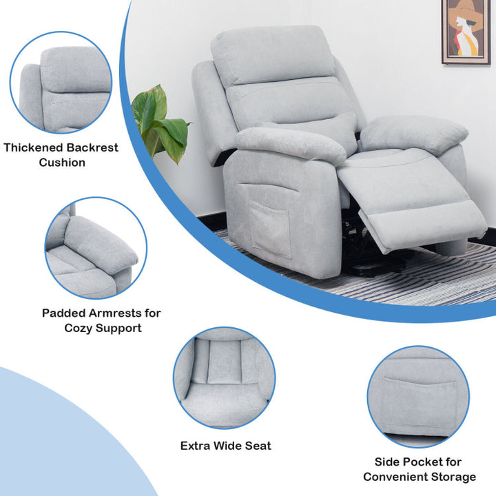 Electric Power Adjustable Recliner Chair Fabric Lift-up Sofa with Remote Control and Side Pocket