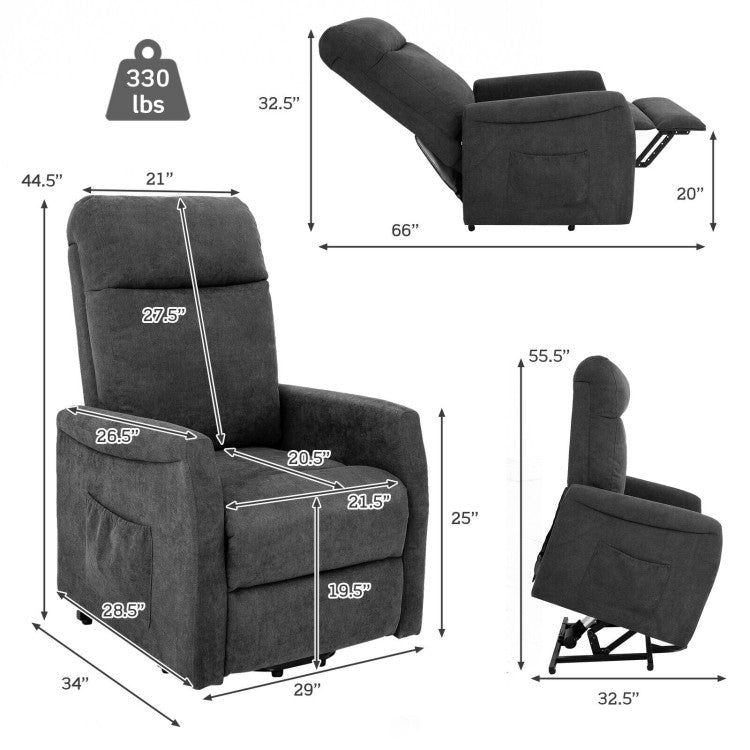 Electric Power Lift-up Recliner Adjustable Massage Chair with Remote Control and Side Storage Pocket for Elderly