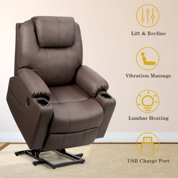 Electric Power Lift Recliner Massage Chair Leather Sofa with 8 Vibrating Nodes and 5 Massage Modes