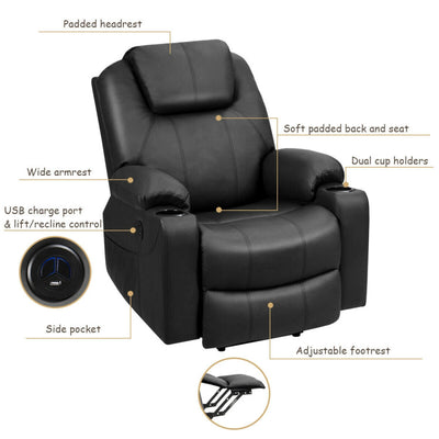 Electric Power Lift Recliner Massage Chair Leather Sofa with 8 Vibrating Nodes and 5 Massage Modes