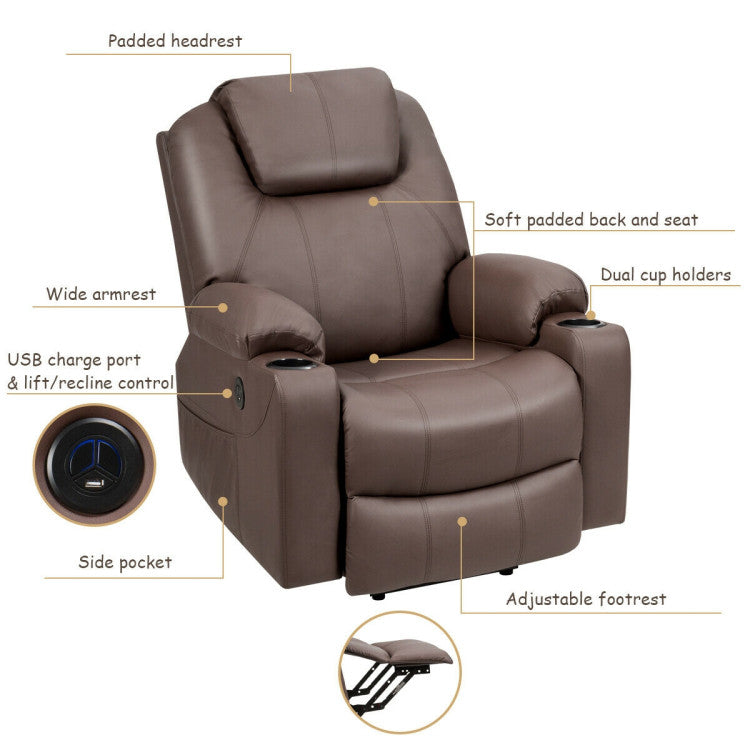 Electric Power Lift Recliner Massage Chair Leather Sofa with 8 Vibrating Nodes and 5 Massage Modes