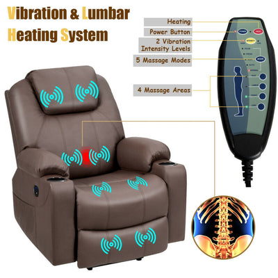 Electric Power Lift Recliner Massage Chair Leather Sofa with 8 Vibrating Nodes and 5 Massage Modes