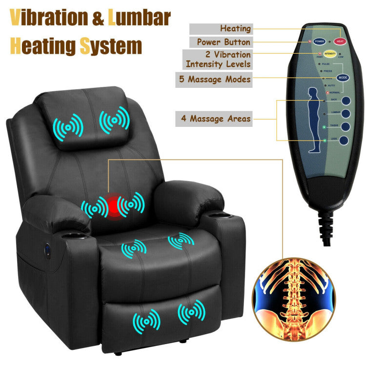 Electric Power Lift Recliner Massage Chair Leather Sofa with 8 Vibrating Nodes and 5 Massage Modes