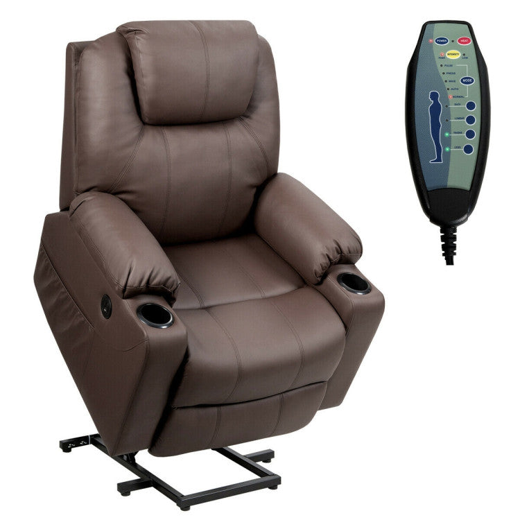 Electric Power Lift Recliner Massage Chair Leather Sofa with 8 Vibrating Nodes and 5 Massage Modes