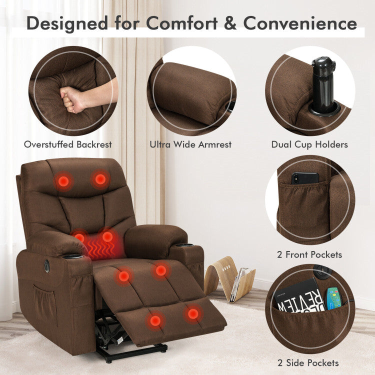 Electric Power Lift Recliner Sofa Fabric Massage Chair with Heated Vibration and Remote Control for Elderly