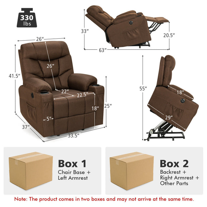 Electric Power Lift Recliner Sofa Fabric Massage Chair with Heated Vibration and Remote Control for Elderly