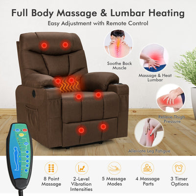 Electric Power Lift Recliner Sofa Fabric Massage Chair with Heated Vibration and Remote Control for Elderly