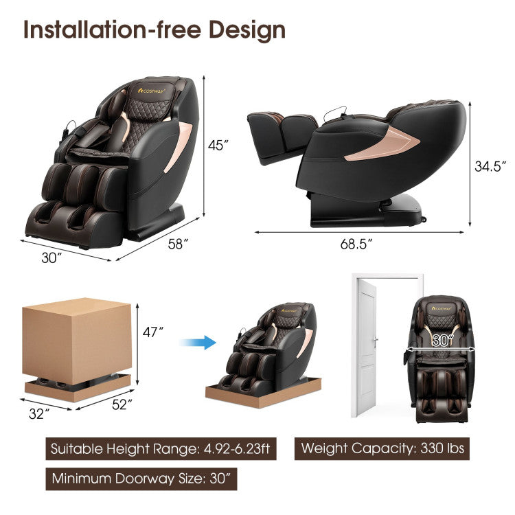 Electric Shiatsu Massage Chair Zero Gravity SL-Track Massage Recliner with Wireless Speaker and Intelligent Voice Control