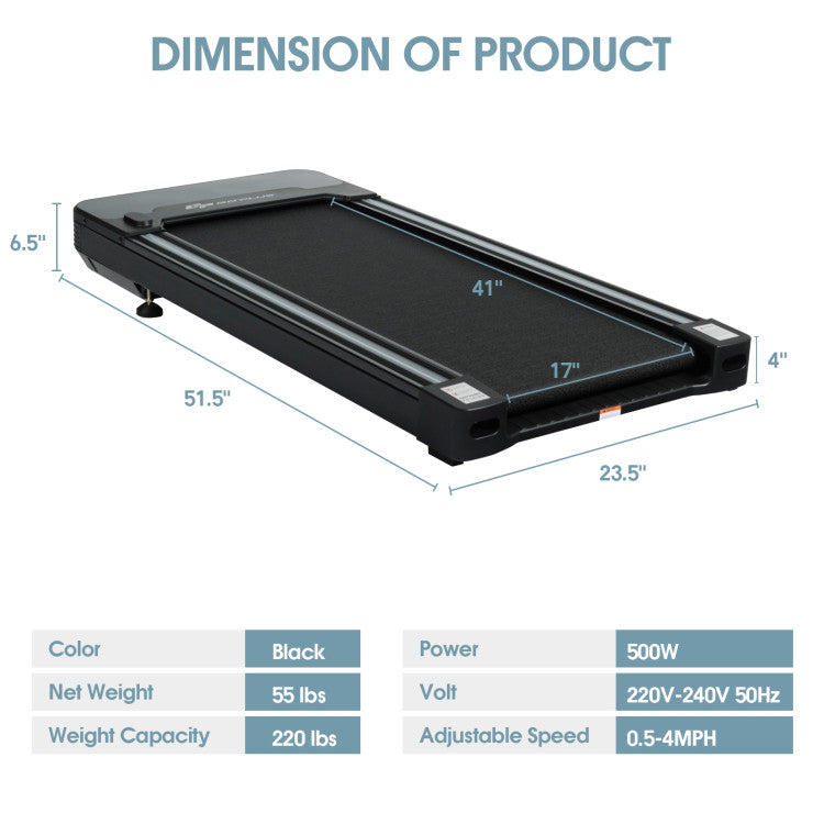 Electric Treadmill Walking Pad Under Desk Treadmill with Touchable LED Display and Wireless Remote Control