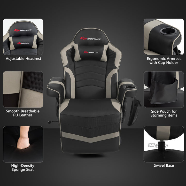 Ergonomic High Back PU Leather Computer Office Chair Swivel Massage Gaming Recliner with Adjustable Backrest and Footrest