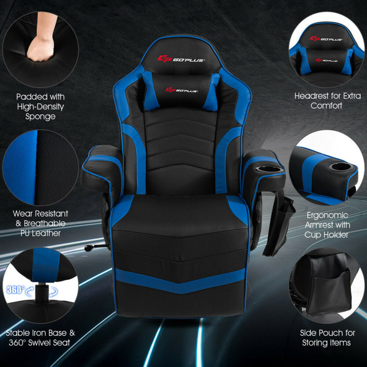 Ergonomic High Back PU Leather Computer Office Chair Swivel Massage Gaming Recliner with Adjustable Backrest and Footrest