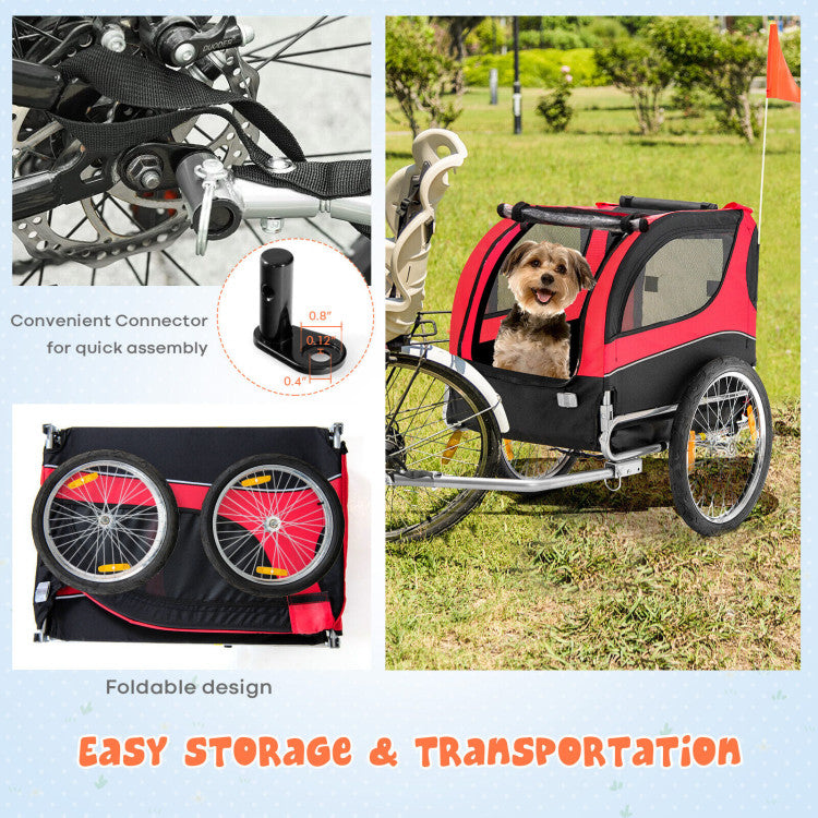 Foldable Dog Bike Trailer 2-in-1 Pet Cart with 3 Zipped Doors and 2 Mesh Windows