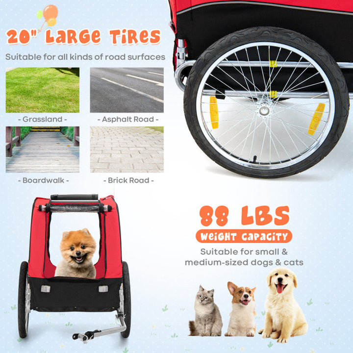 Foldable Dog Bike Trailer 2-in-1 Pet Cart with 3 Zipped Doors and 2 Mesh Windows