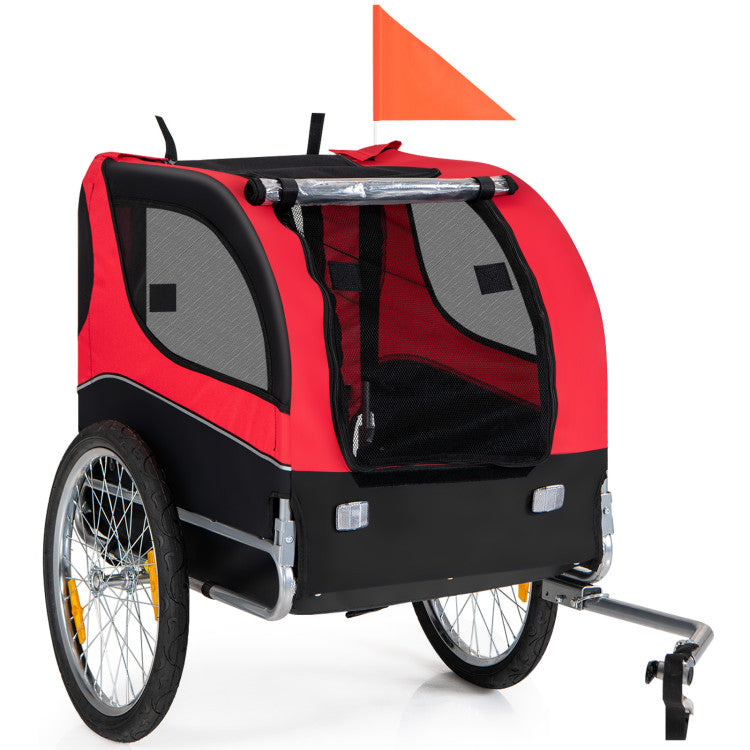 Foldable Dog Bike Trailer 2-in-1 Pet Cart with 3 Zipped Doors and 2 Mesh Windows