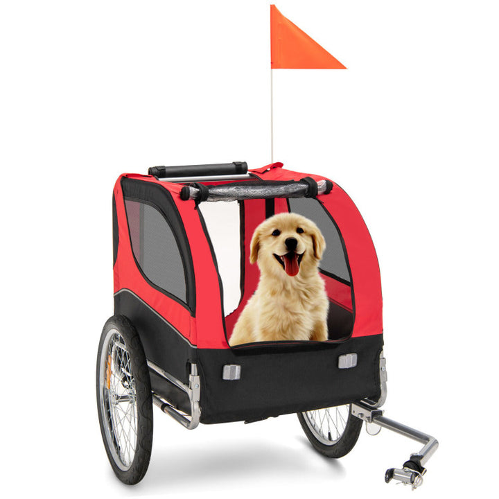 Foldable Dog Bike Trailer 2-in-1 Pet Cart with 3 Zipped Doors and 2 Mesh Windows
