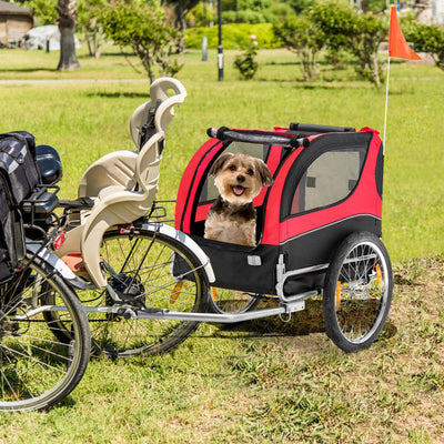 Foldable Dog Bike Trailer 2-in-1 Pet Stroller Cart with 3 Zipped Doors and 2 Mesh Windows