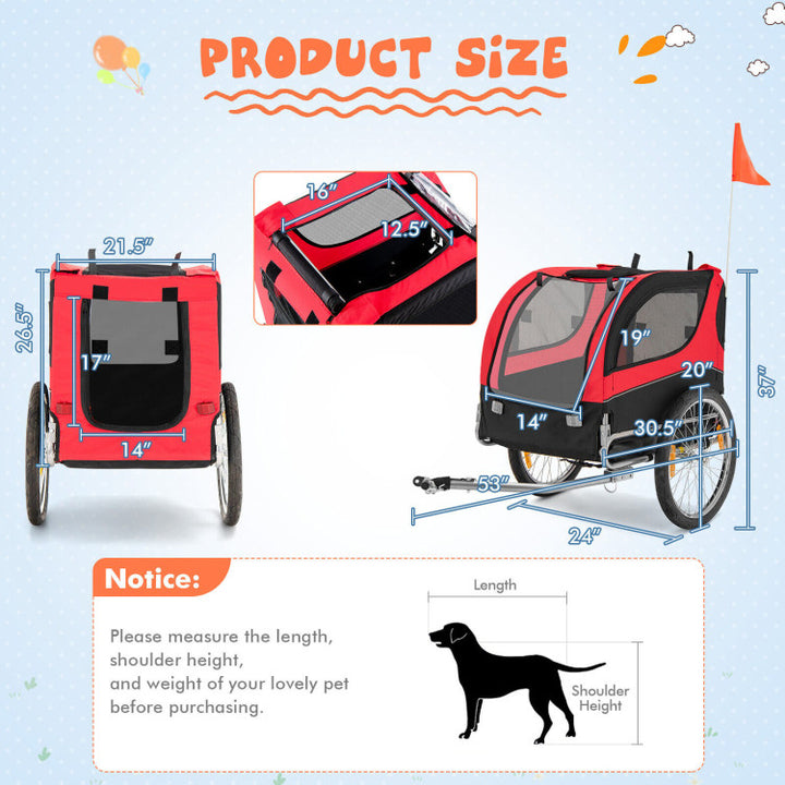 Foldable Dog Bike Trailer 2-in-1 Pet Cart with 3 Zipped Doors and 2 Mesh Windows