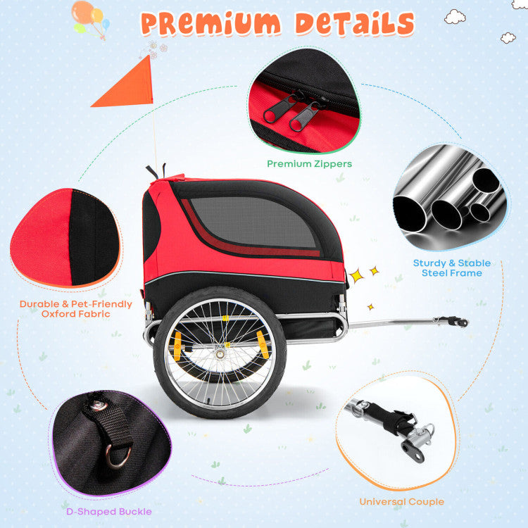 Foldable Dog Bike Trailer 2-in-1 Pet Cart with 3 Zipped Doors and 2 Mesh Windows