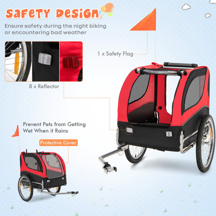 Foldable Dog Bike Trailer 2-in-1 Pet Cart with 3 Zipped Doors and 2 Mesh Windows