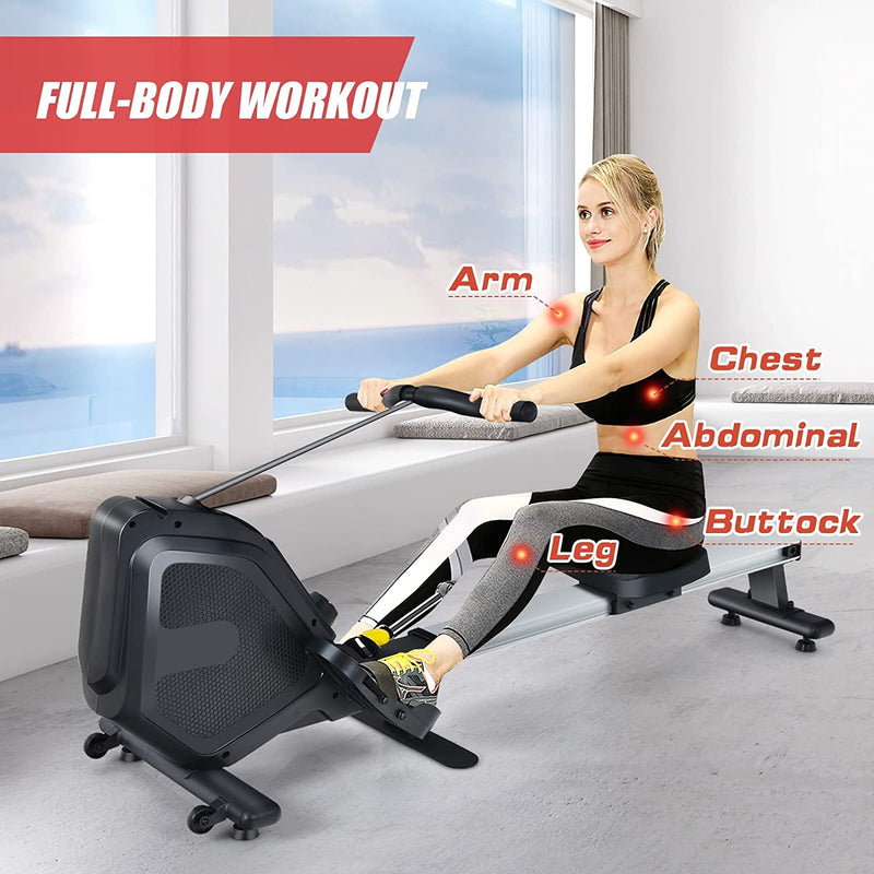 Foldable Magnetic Rowing Machine Full-Body Exercise Rower with 8 Level Adjustable Resistance and Digital Monitor for Gym Office Home