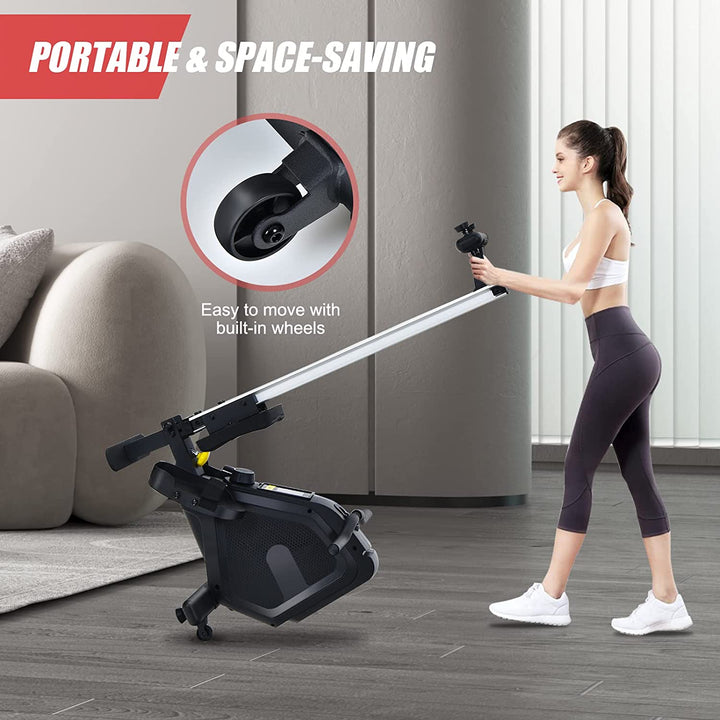 Foldable Magnetic Rowing Machine Full-Body Exercise Rower with 8 Level Adjustable Resistance and Digital Monitor for Gym Office Home