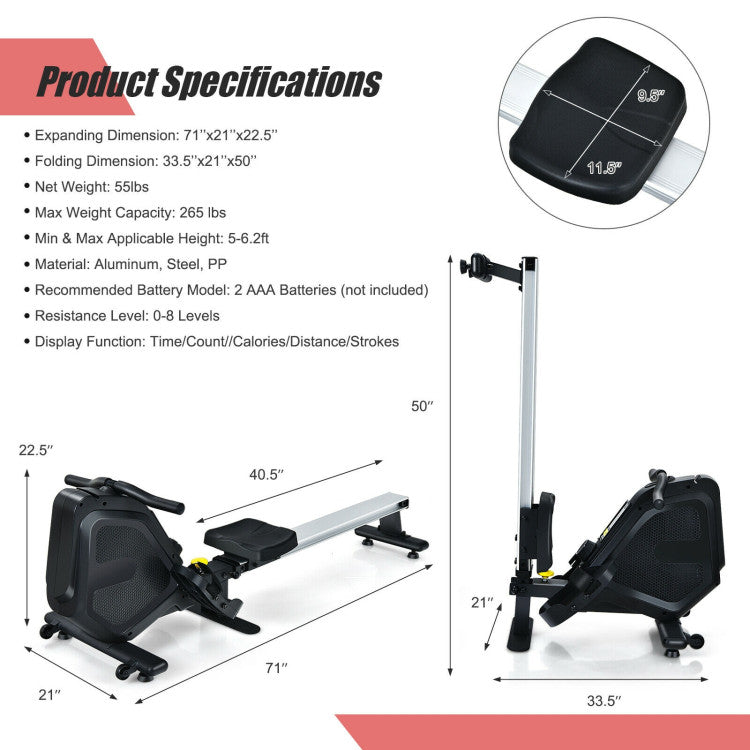 High Chair Rowing Machine Foldable Magnetic Rowing Machine Full Body Exercise Rower with LCD Mon ...