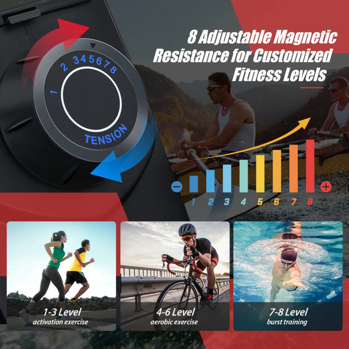 Foldable Magnetic Rowing Machine Full Body Exercise Rower with LCD Monitor and 8 Level Adjustable Resistance