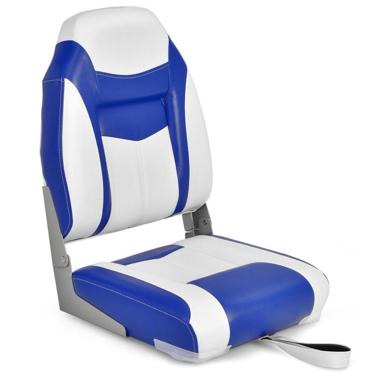 Folding High Back Boat Seat Fishing Chair with Blue White Flexible Hinges and Sponge Cushions