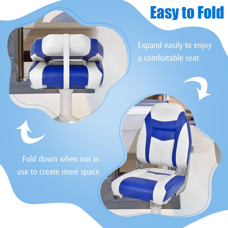 Folding High Back Boat Seat Fishing Chair with Blue White Flexible Hinges and Sponge Cushions