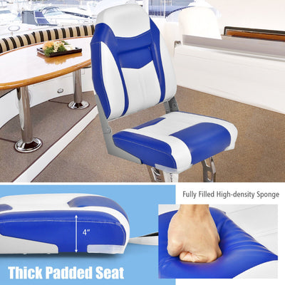 Folding High Back Boat Seat Fishing Chair with Blue White Flexible Hinges and Sponge Cushions