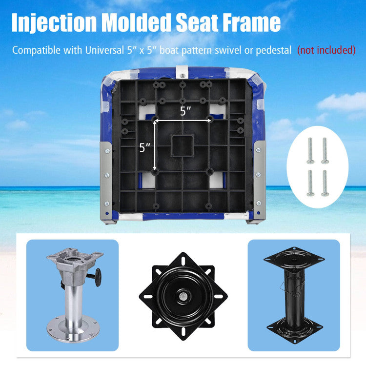 Folding High Back Boat Seat Fishing Chair with Blue White Flexible Hinges and Sponge Cushions