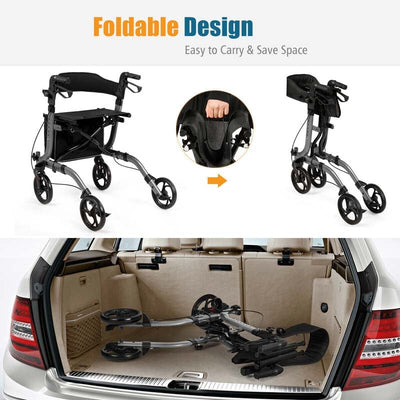 Folding Rollator Walkers Lightweight Medical Drive Walker Mobility Walking Aid with Adjustable Handle and Storage Bag