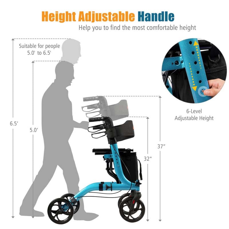 Folding Rollator Walkers Lightweight Medical Drive Walker Mobility Walking Aid with Adjustable Handle and Storage Bag