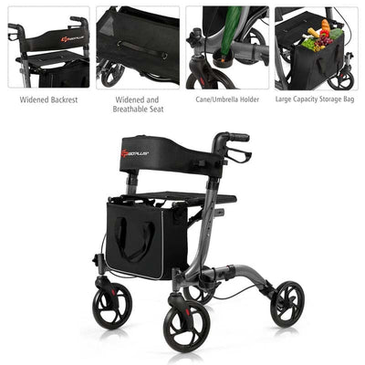 Folding Rollator Walkers Lightweight Medical Drive Walker Mobility Walking Aid with Adjustable Handle and Storage Bag