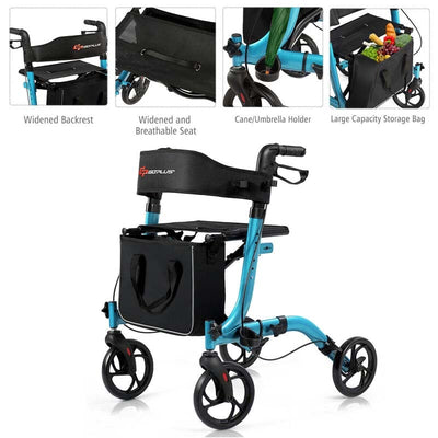 Folding Rollator Walkers Lightweight Medical Drive Walker Mobility Walking Aid with Adjustable Handle and Storage Bag