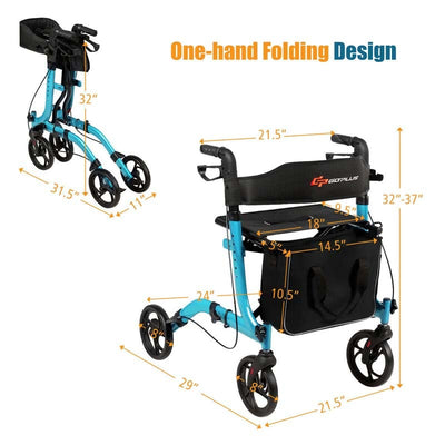 Folding Rollator Walkers Lightweight Medical Drive Walker Mobility Walking Aid with Adjustable Handle and Storage Bag