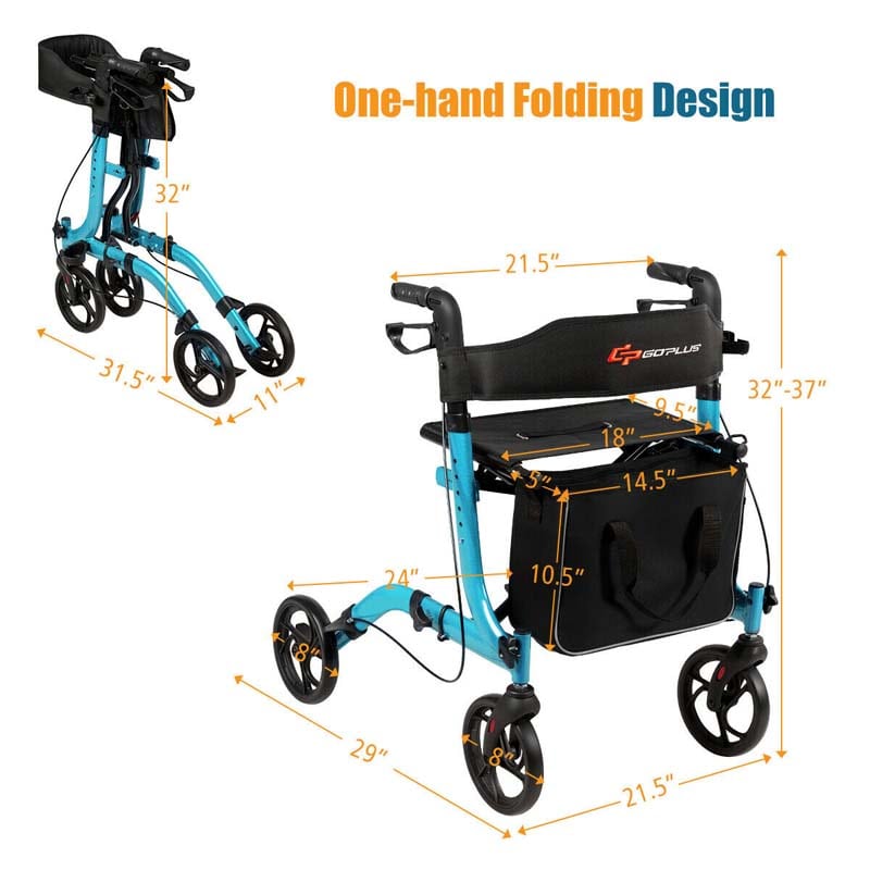 Folding Rollator Walkers Lightweight Medical Drive Walker Mobility Walking Aid with Adjustable Handle and Storage Bag