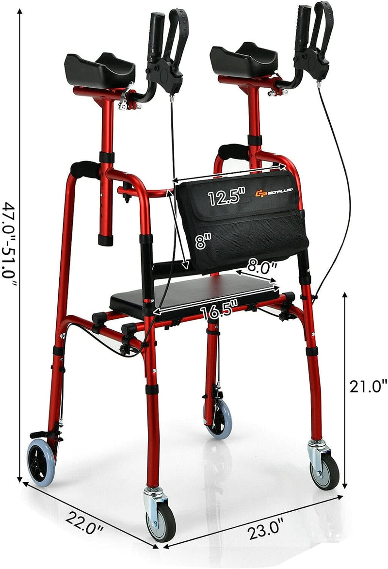 Folding Upright Walker Heavy Duty Stand Up Rollator Walker with Storag ...