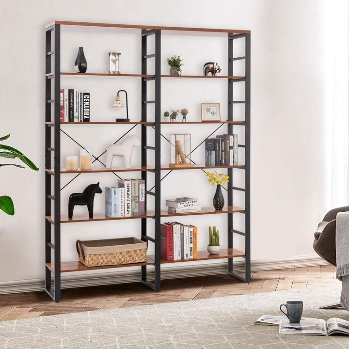 60" x 13.5" x 80" Freestanding Industrial Bookshelves 80 Inch Vintage Double Wide 6 Tier Etagere Bookcases Open Display Shelves