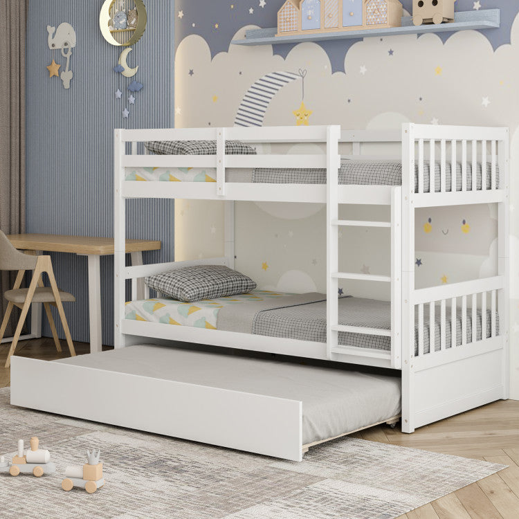 Full Over Full Bunk Bed Solid Wood Trundle Bed Frame Convertible Twin Over Twin Bunk Beds with Guardrails and Ladder for Adults Kids Teens